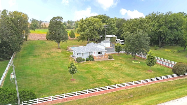 birds eye view of property featuring a rural view