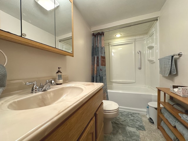 full bathroom with vanity, toilet, and shower / bath combination with curtain