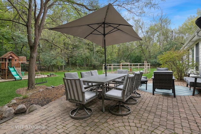 view of patio featuring a playground