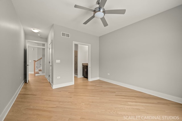 interior space with ceiling fan and light wood-type flooring