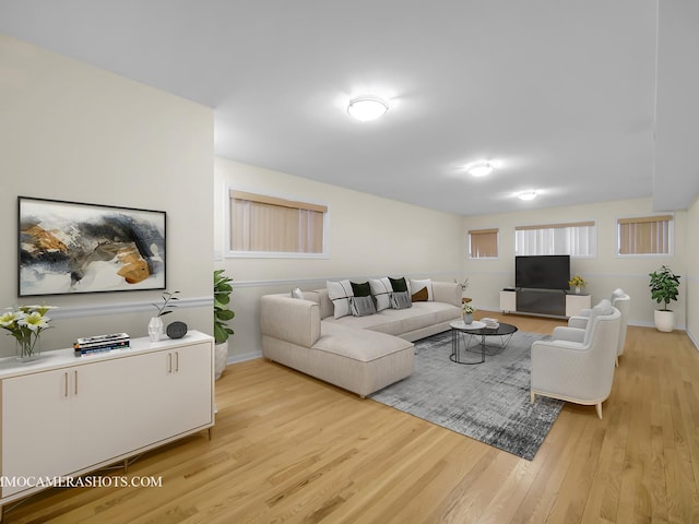 living room with light wood-type flooring