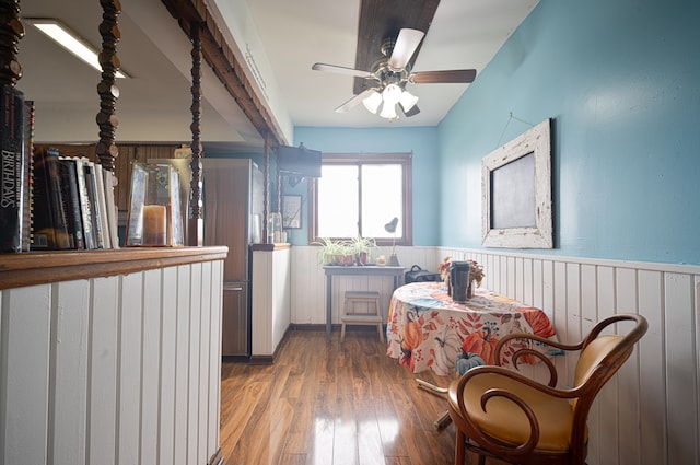 interior space with ceiling fan and hardwood / wood-style floors