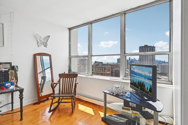 sitting room with hardwood / wood-style floors