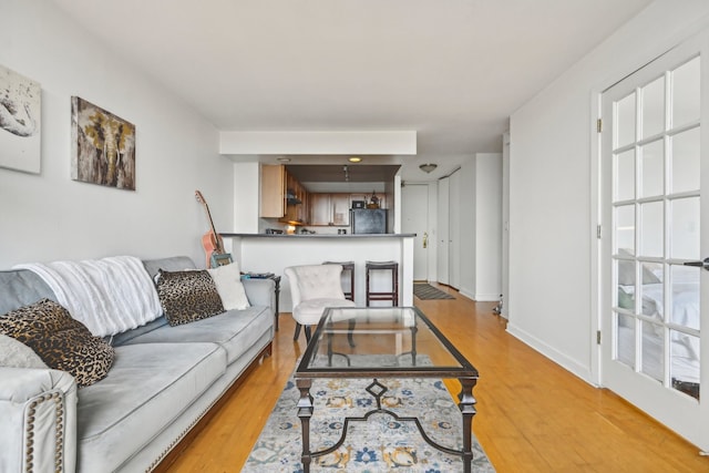 living room with light hardwood / wood-style flooring