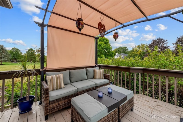 wooden deck featuring an outdoor hangout area