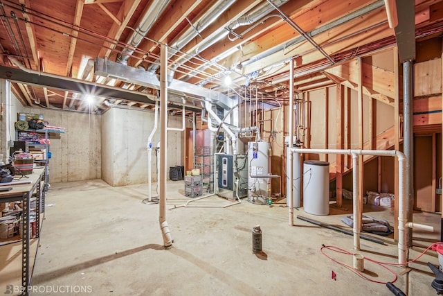 basement featuring water heater