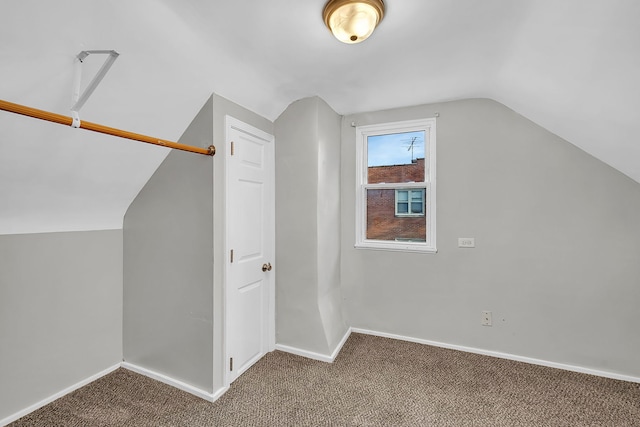 additional living space with vaulted ceiling and carpet flooring