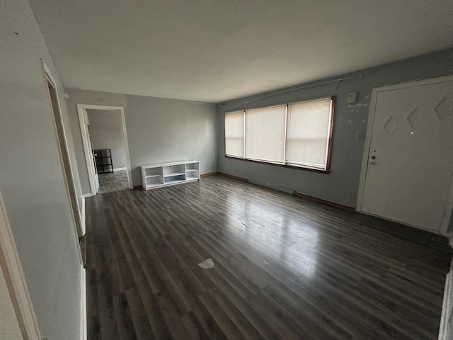 unfurnished living room with dark hardwood / wood-style floors