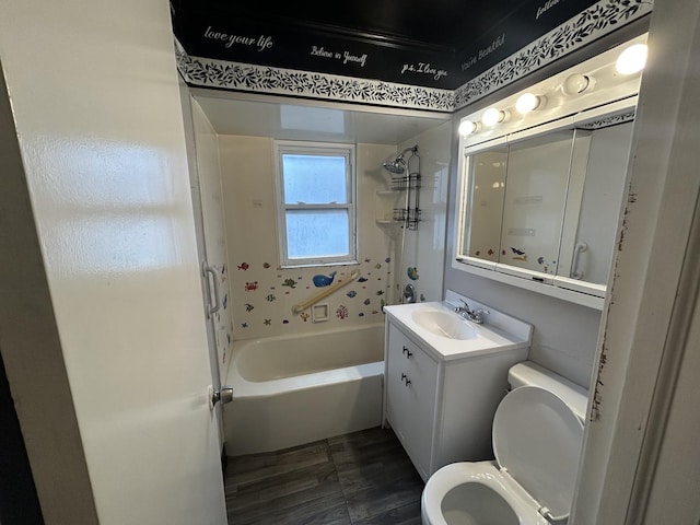 full bathroom featuring bathtub / shower combination, toilet, and vanity