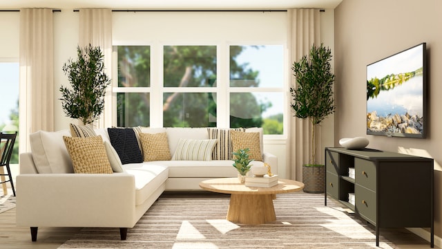 living room with light hardwood / wood-style floors