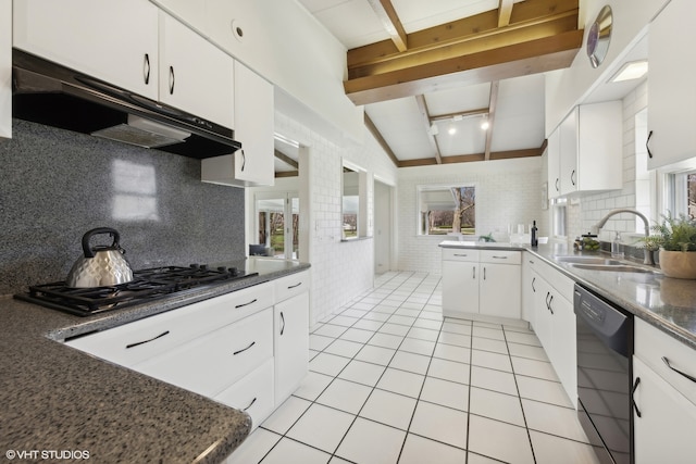 kitchen with gas cooktop, plenty of natural light, dishwasher, and white cabinets