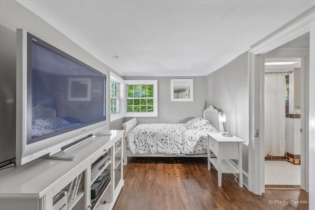 bedroom featuring dark hardwood / wood-style flooring