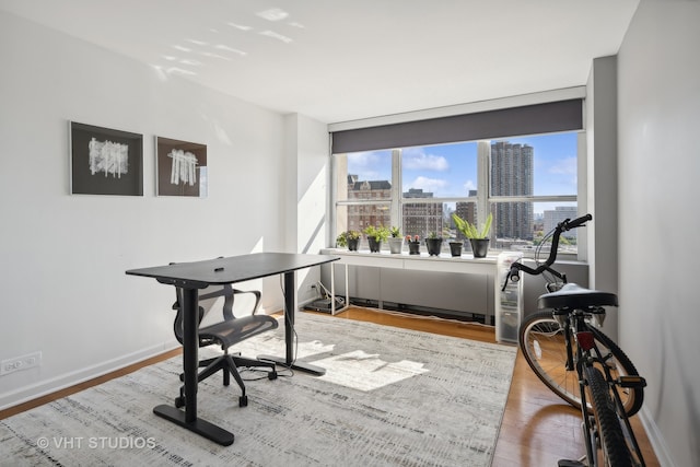 office area with light hardwood / wood-style flooring