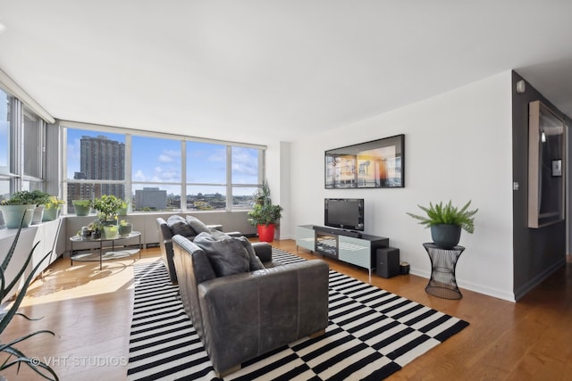 living room featuring dark hardwood / wood-style floors