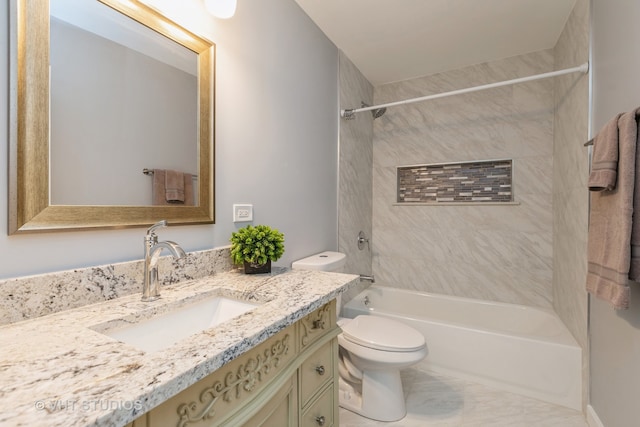 full bathroom with vanity, toilet, and tiled shower / bath combo