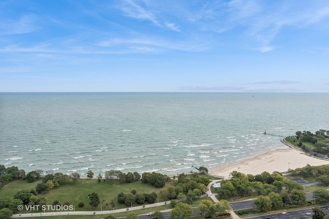 property view of water featuring a beach view