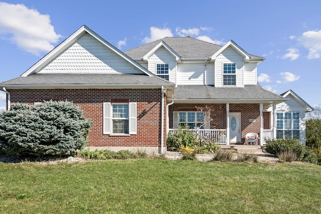 view of front of property with a porch and a front yard