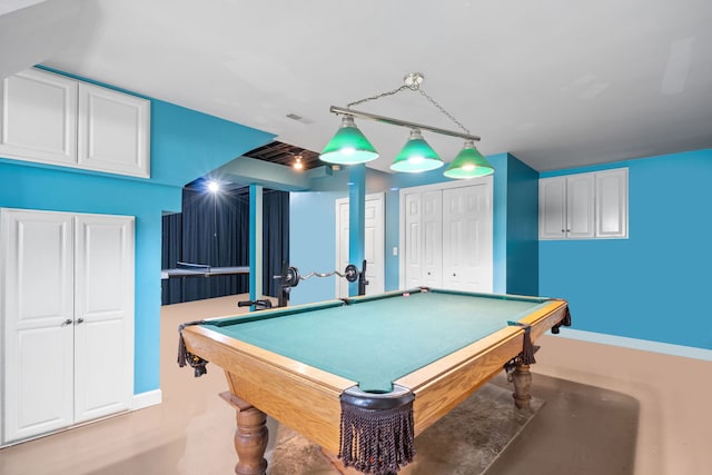 rec room featuring pool table