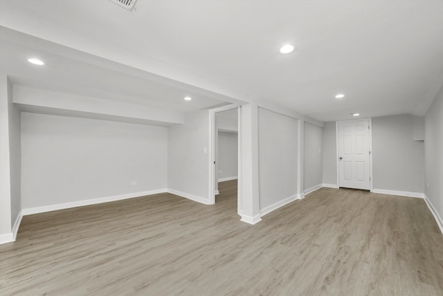 basement with light wood-type flooring