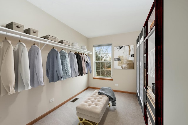 spacious closet with light colored carpet