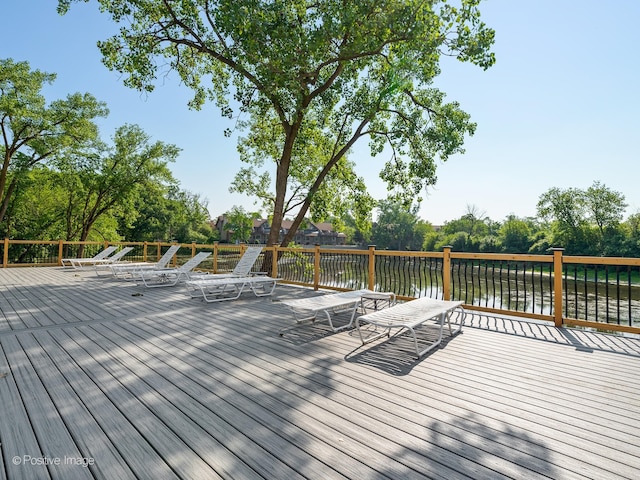 deck with a water view