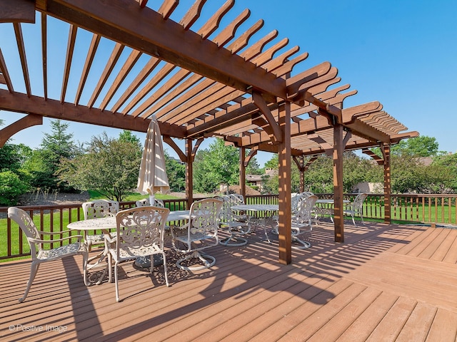 wooden terrace featuring a pergola