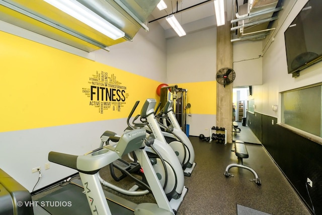 1645 W Ogden Ave Unit 434, Chicago, IL 60612 - exercise room with a towering ceiling