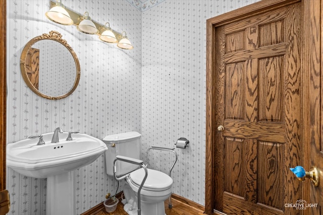 bathroom featuring wood-type flooring and toilet