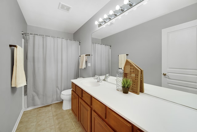 bathroom with tile patterned flooring, vanity, and toilet