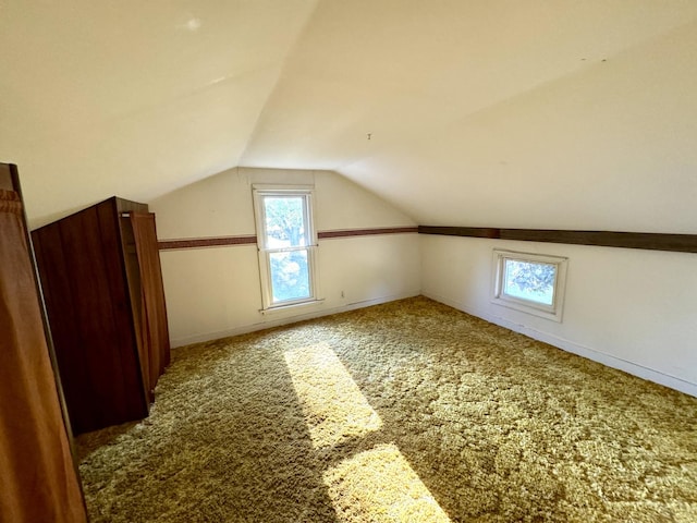bonus room featuring baseboards, lofted ceiling, and carpet flooring