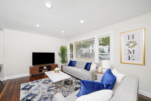 living room featuring dark hardwood / wood-style floors