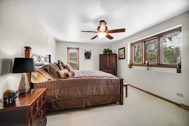 bedroom featuring carpet floors and ceiling fan