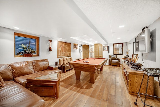 game room featuring light hardwood / wood-style floors and pool table