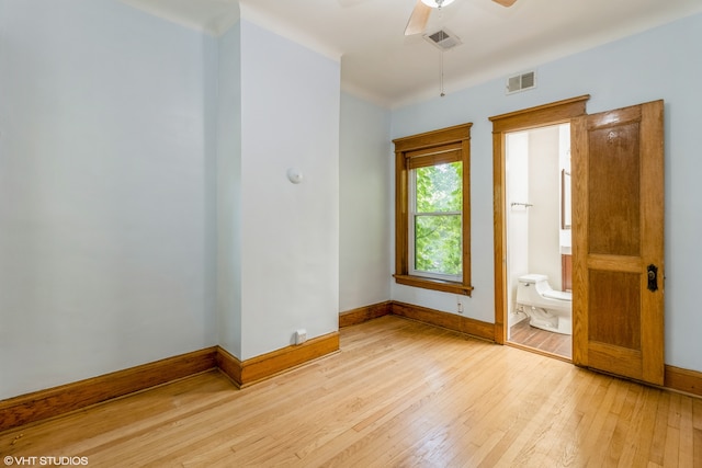 interior space featuring light wood-type flooring and ceiling fan