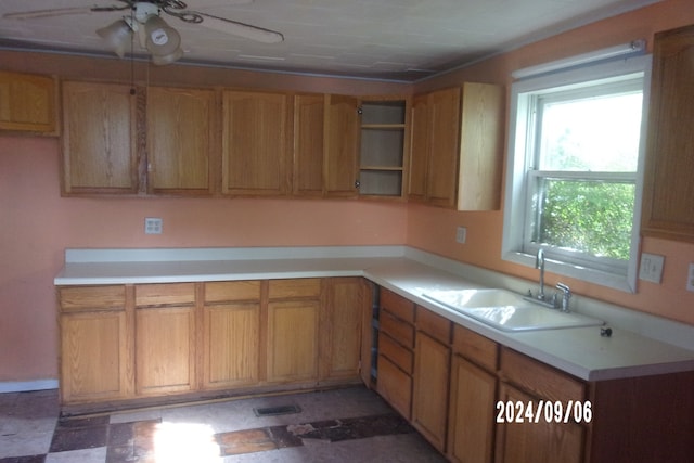 kitchen featuring ceiling fan and sink