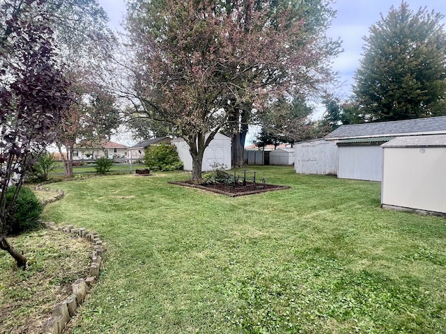 view of yard with a storage shed