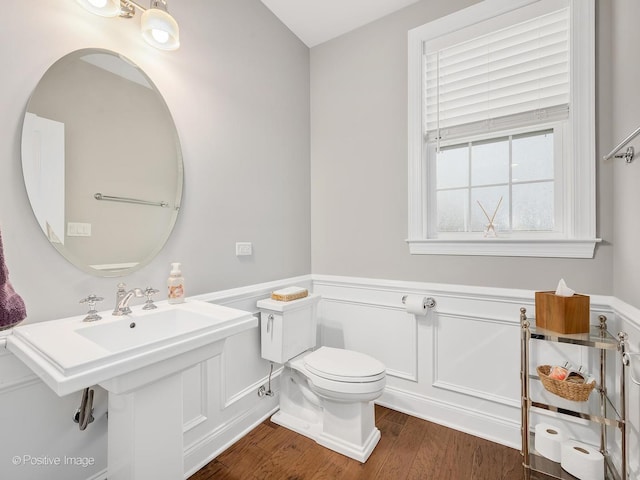 bathroom with wood-type flooring and toilet