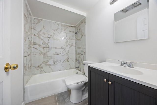 full bathroom with wood-type flooring, vanity, toilet, and tiled shower / bath