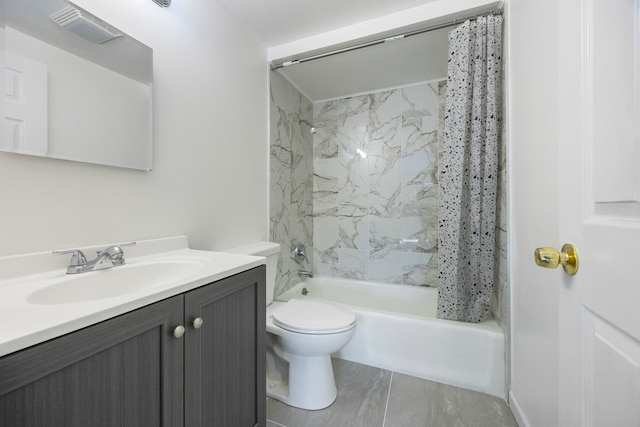 full bathroom with vanity, toilet, and shower / bath combo