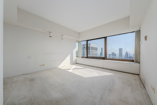 carpeted spare room featuring track lighting