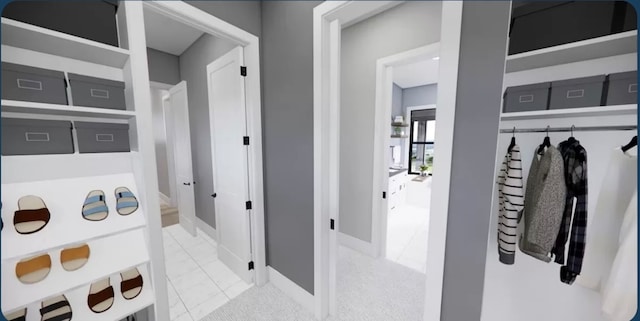 mudroom featuring light colored carpet