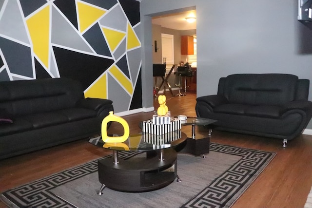 living room with dark hardwood / wood-style floors