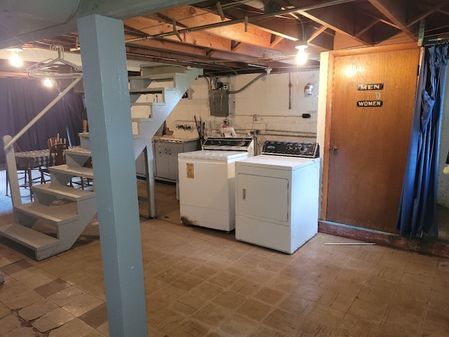 interior space with electric panel and washer and dryer