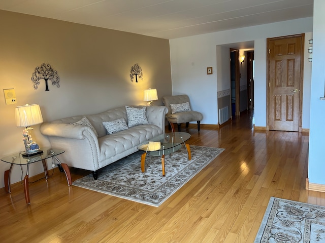 living room with hardwood / wood-style floors