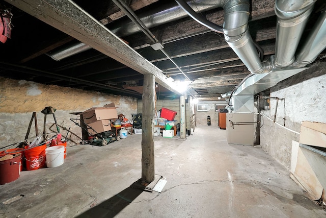 basement with heating unit