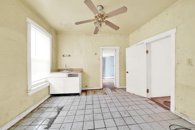 2333 W Huron St, Chicago, IL 60612 - empty room with baseboards, a sink, and a ceiling fan