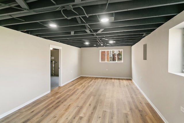 basement featuring wood-type flooring