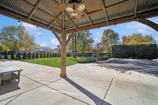 view of patio featuring a gazebo and ceiling fan