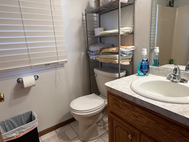 bathroom with vanity, tile patterned flooring, and toilet