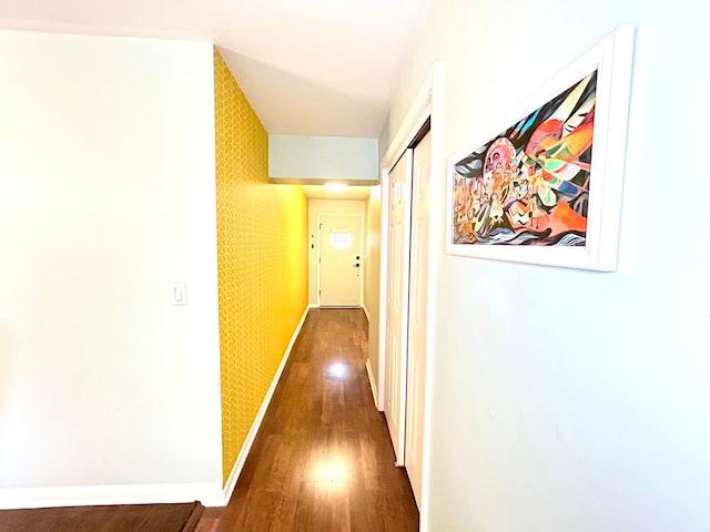 hall featuring dark wood-type flooring